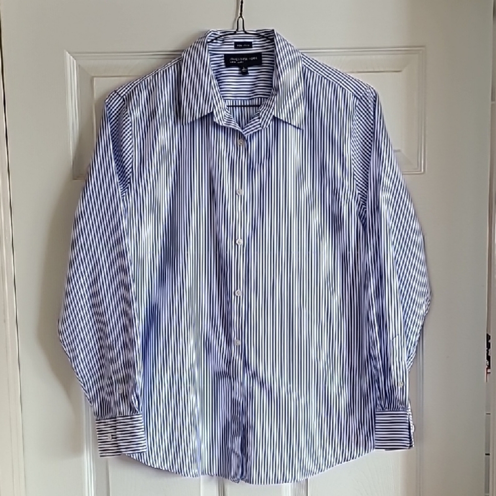 Jones New York Women's Blue and White Striped Blouse